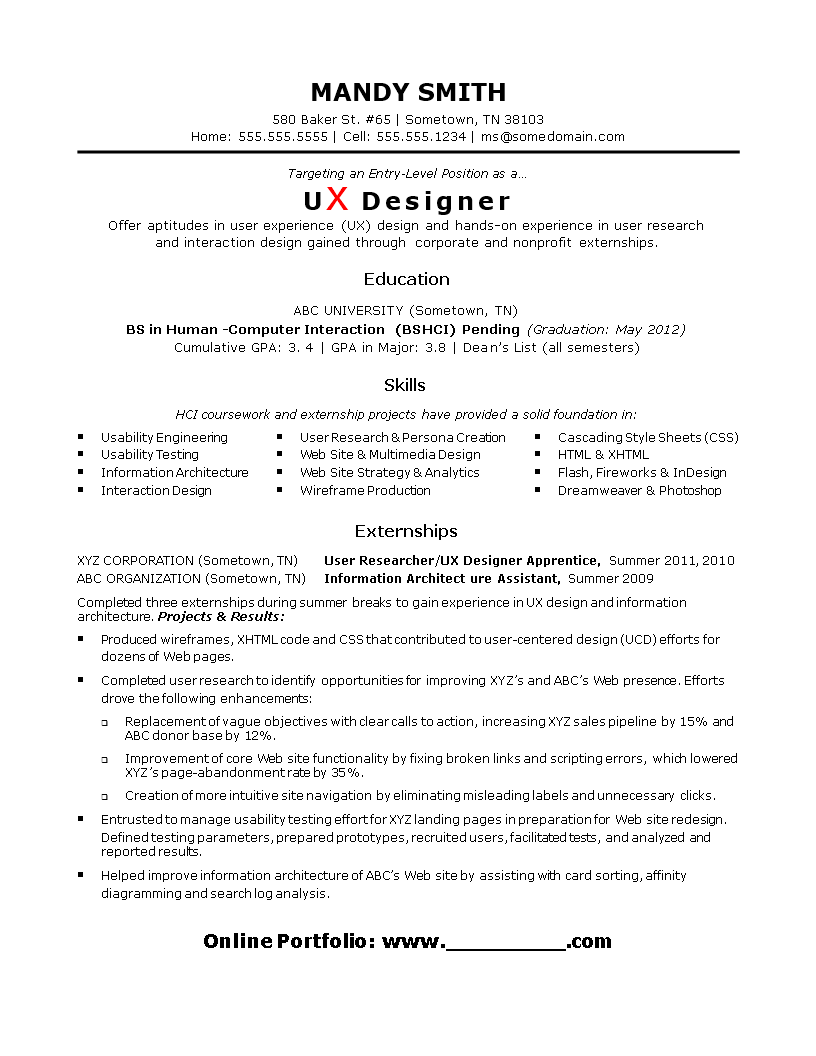 entry level ux designer resume template