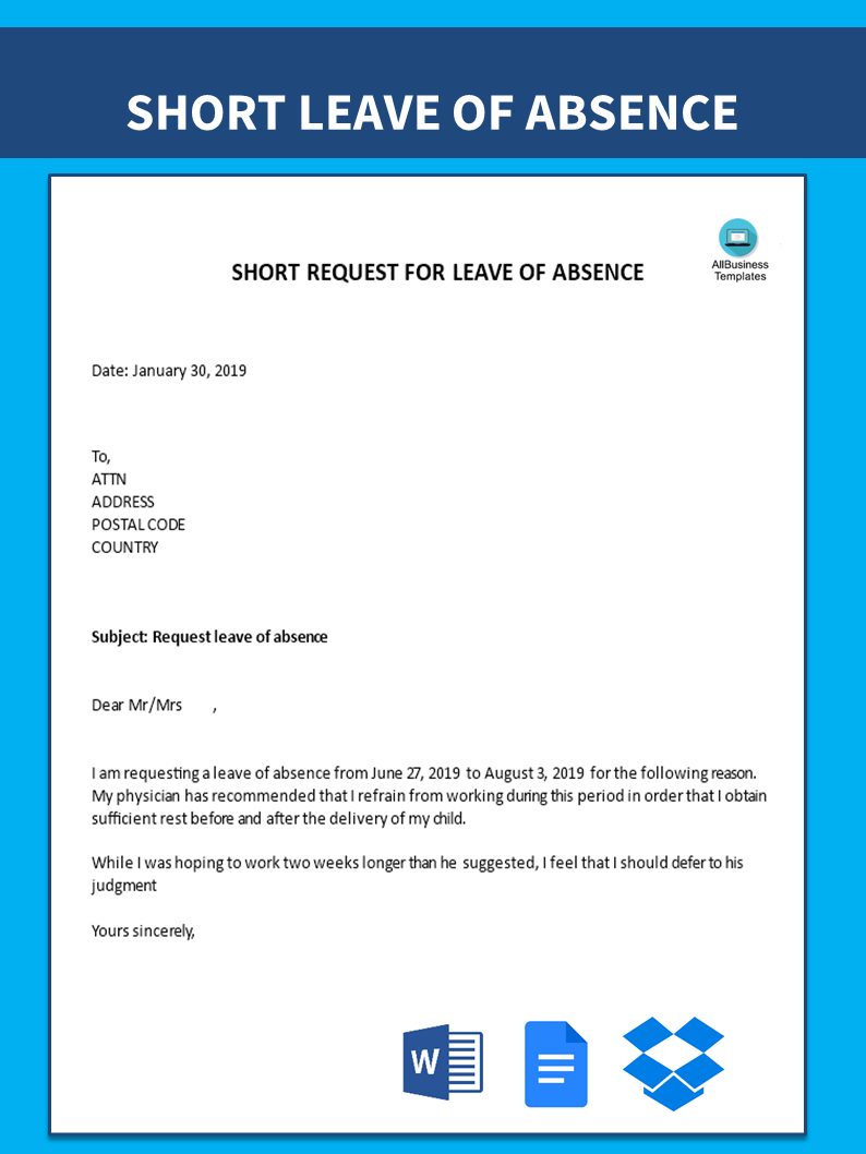 short request for leave of absence template