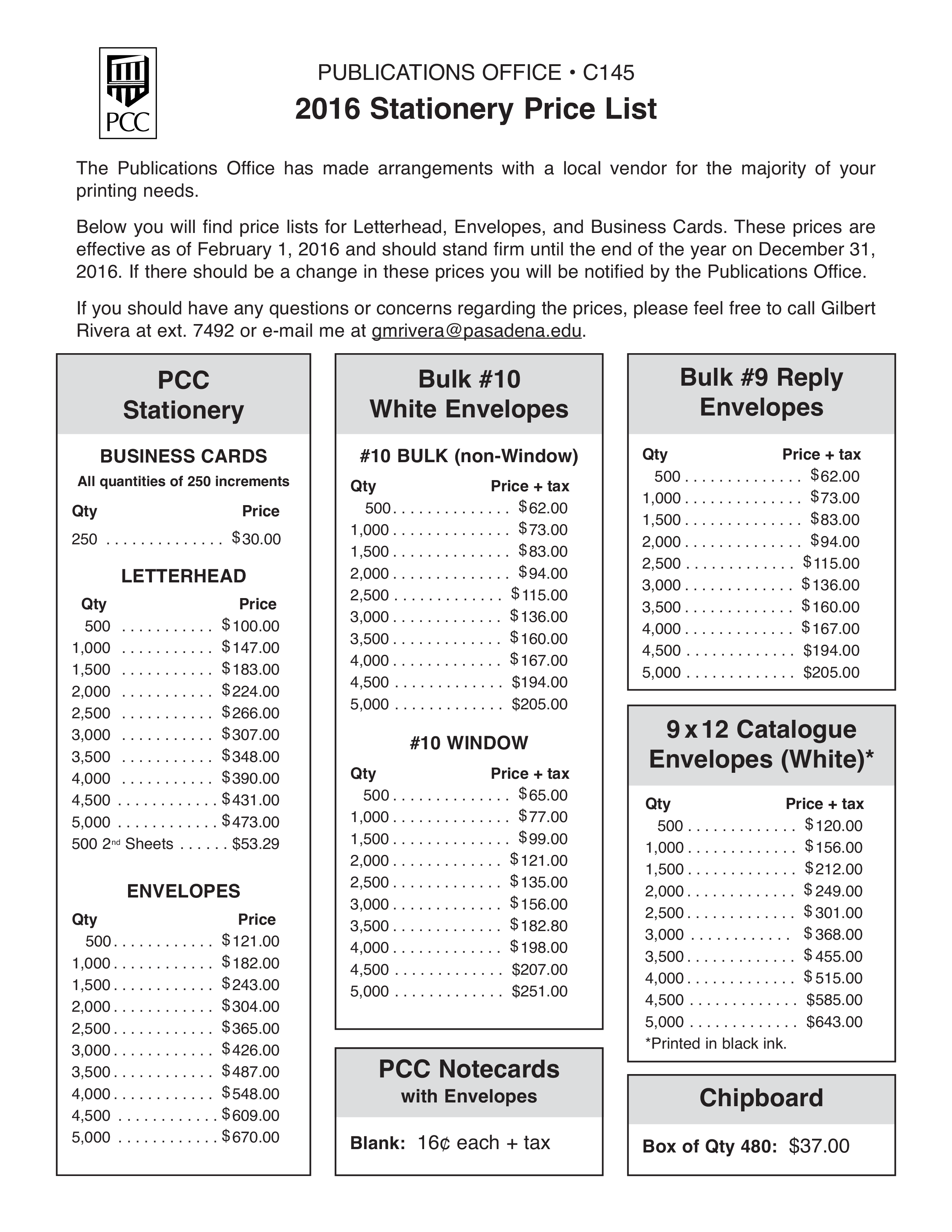 stationery pricelist voorbeeld afbeelding 