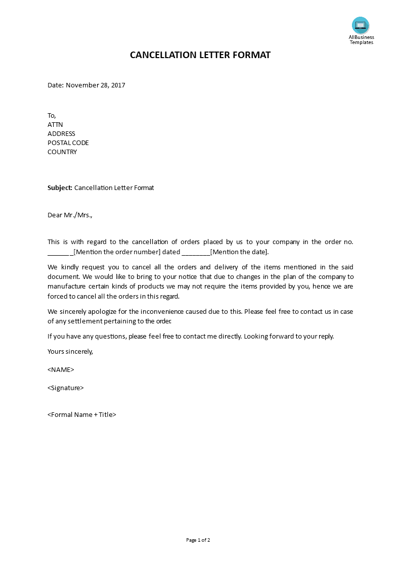 Cancellation Letter Format main image