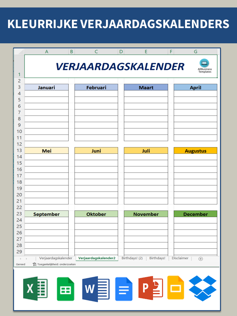 Verjaardag Jubileum Kalender Template main image