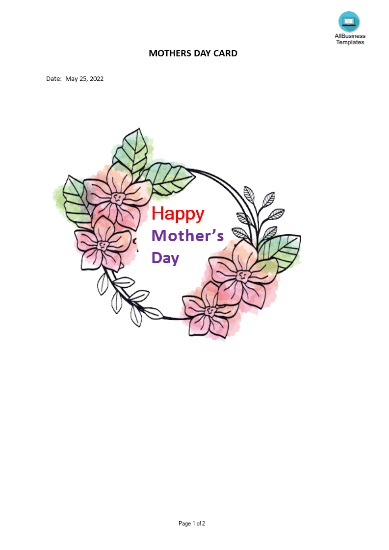 mothers day card template voorbeeld afbeelding 