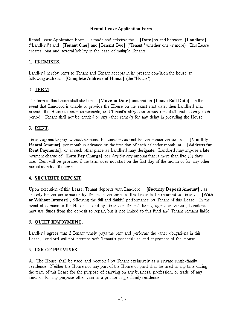 rental lease application form modèles