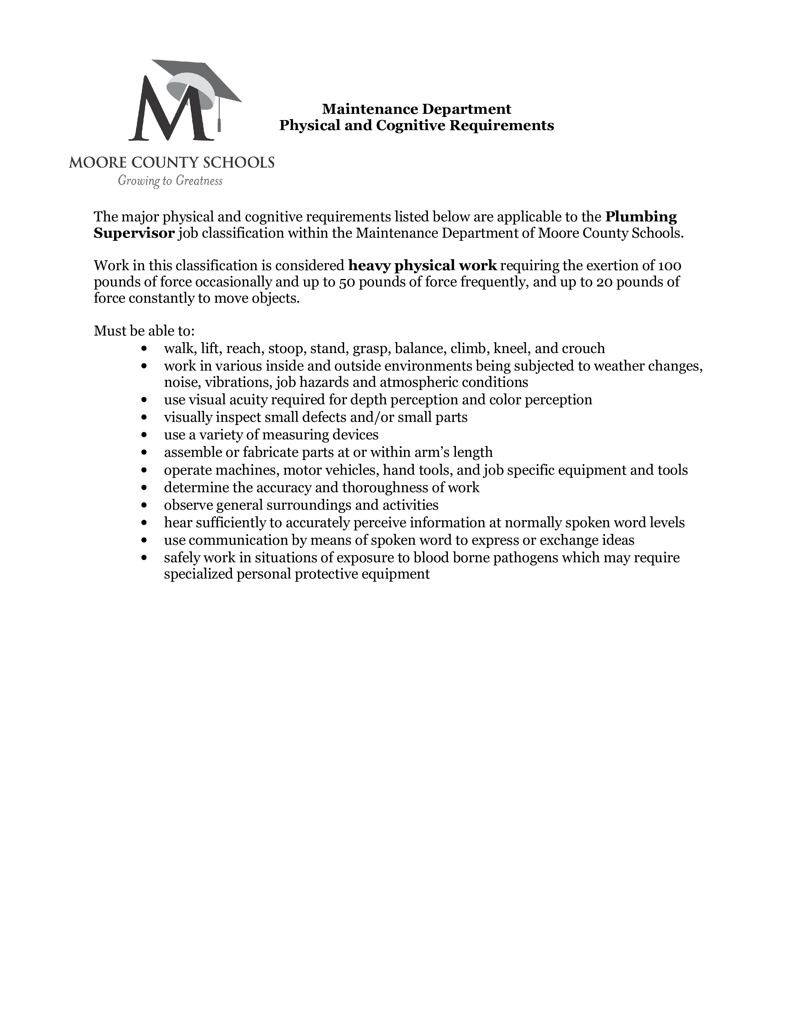 Plumbing Supervisor Job Description Templates at