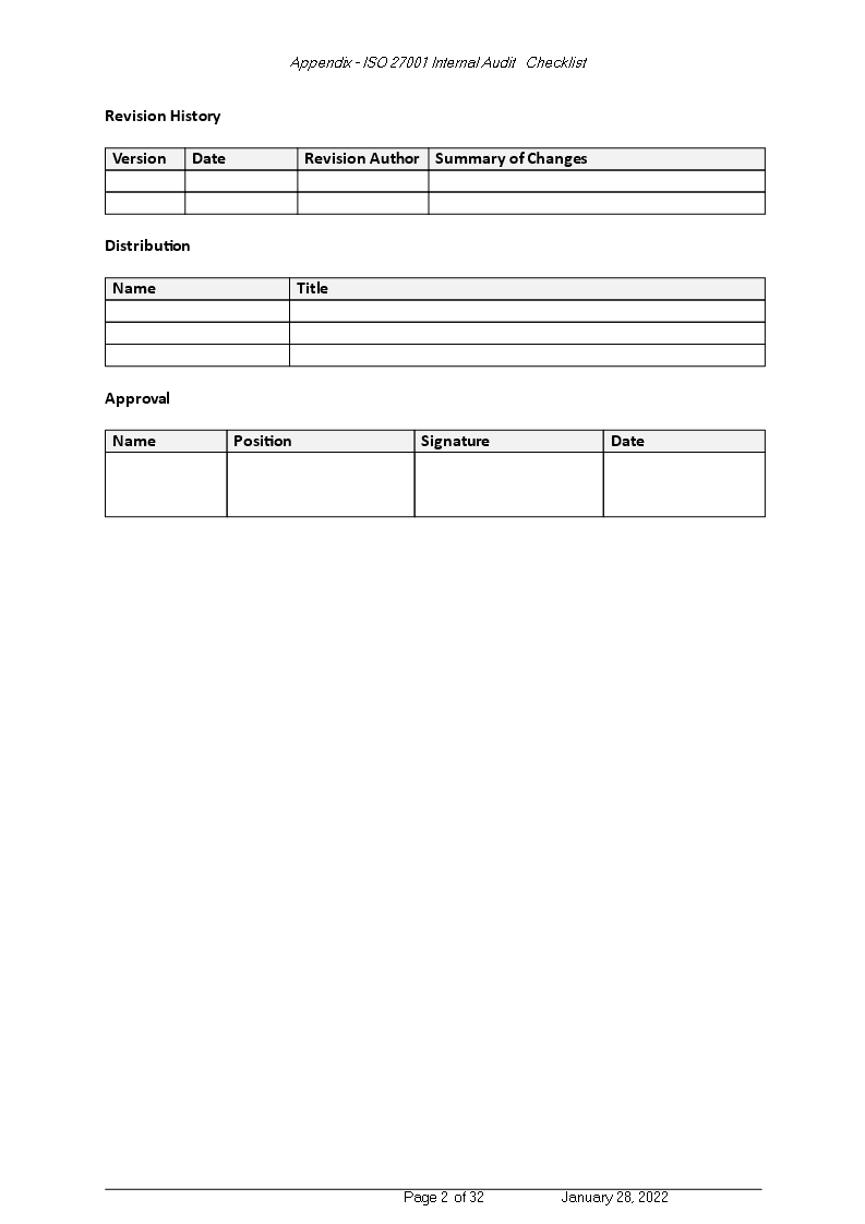 GDPR Appendix ISO27001 Internal Audit Checklist main image