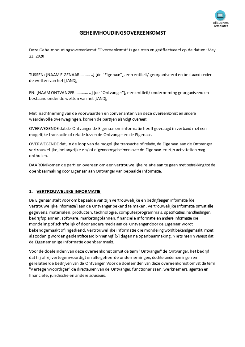 Nondisclosure agreement en français