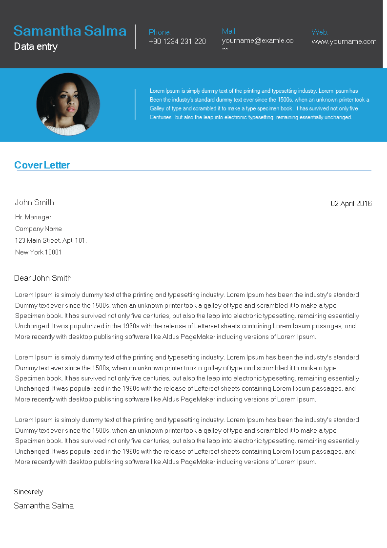 data entry cover letter template