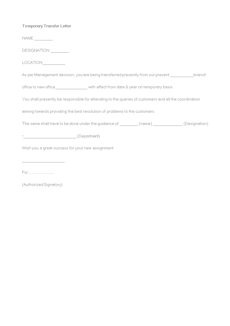 Letter of Transfer of Work Assignment main image