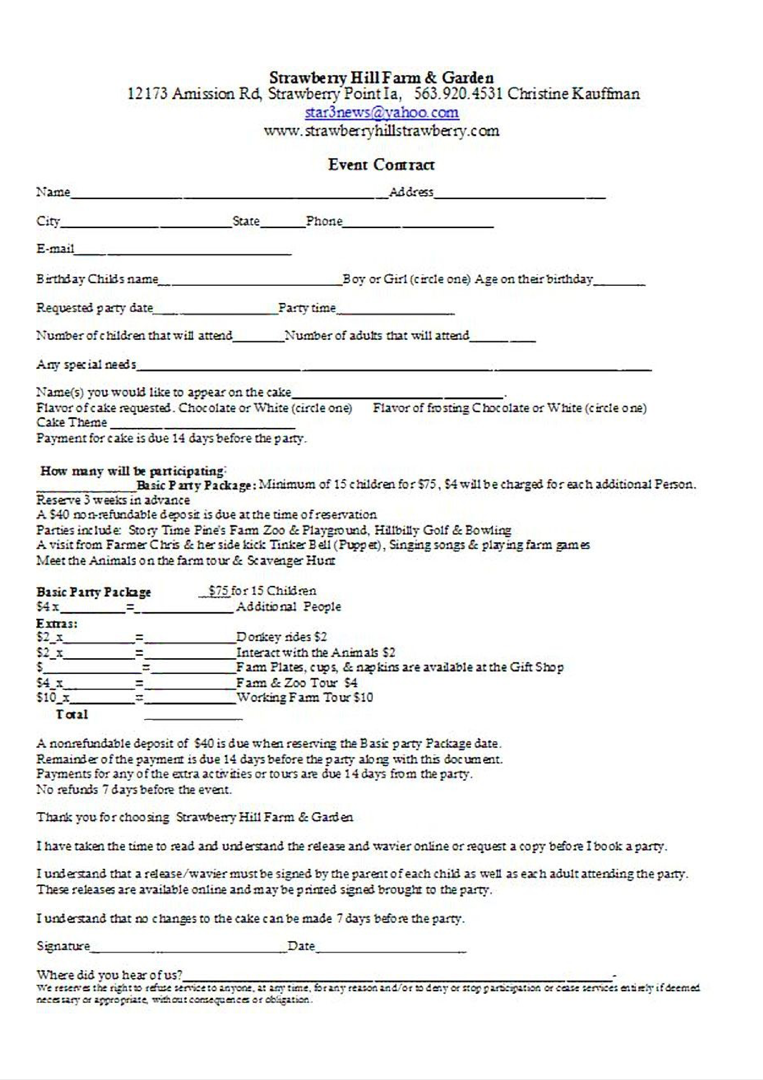 Party Planner Agreement Template PDF Template