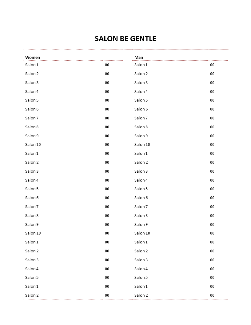 Hair Salon Price List template man and women | Templates at  