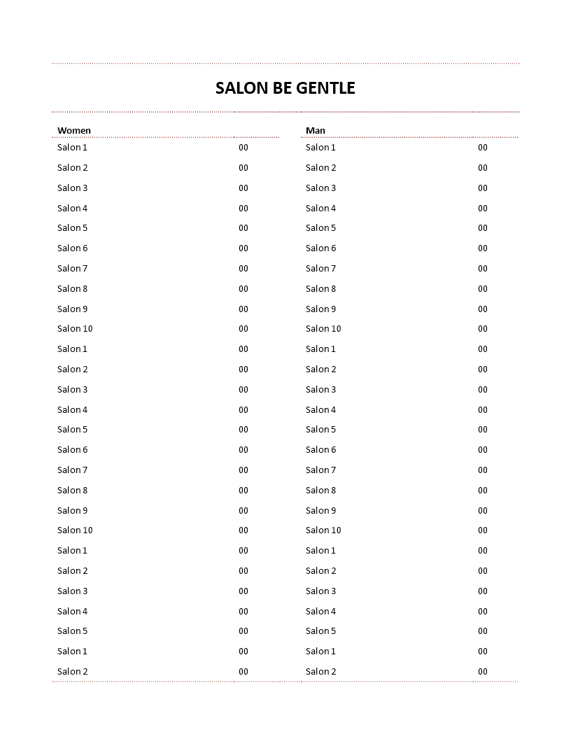 hair salon price list template man and women voorbeeld afbeelding 