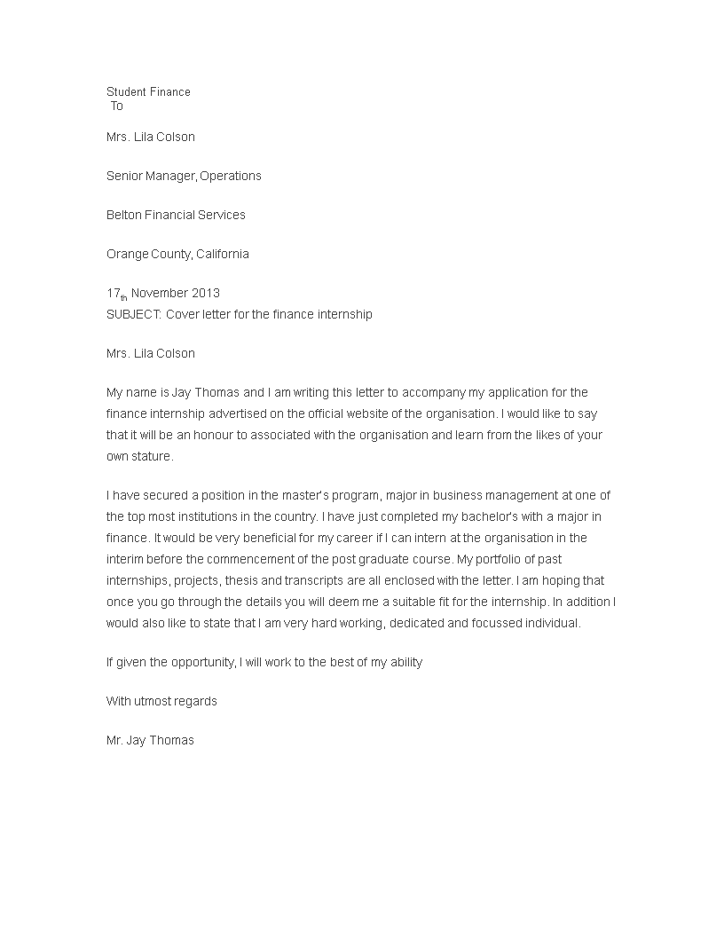 student finance cover letter template