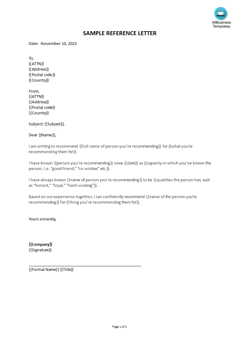 recommendation letter format template