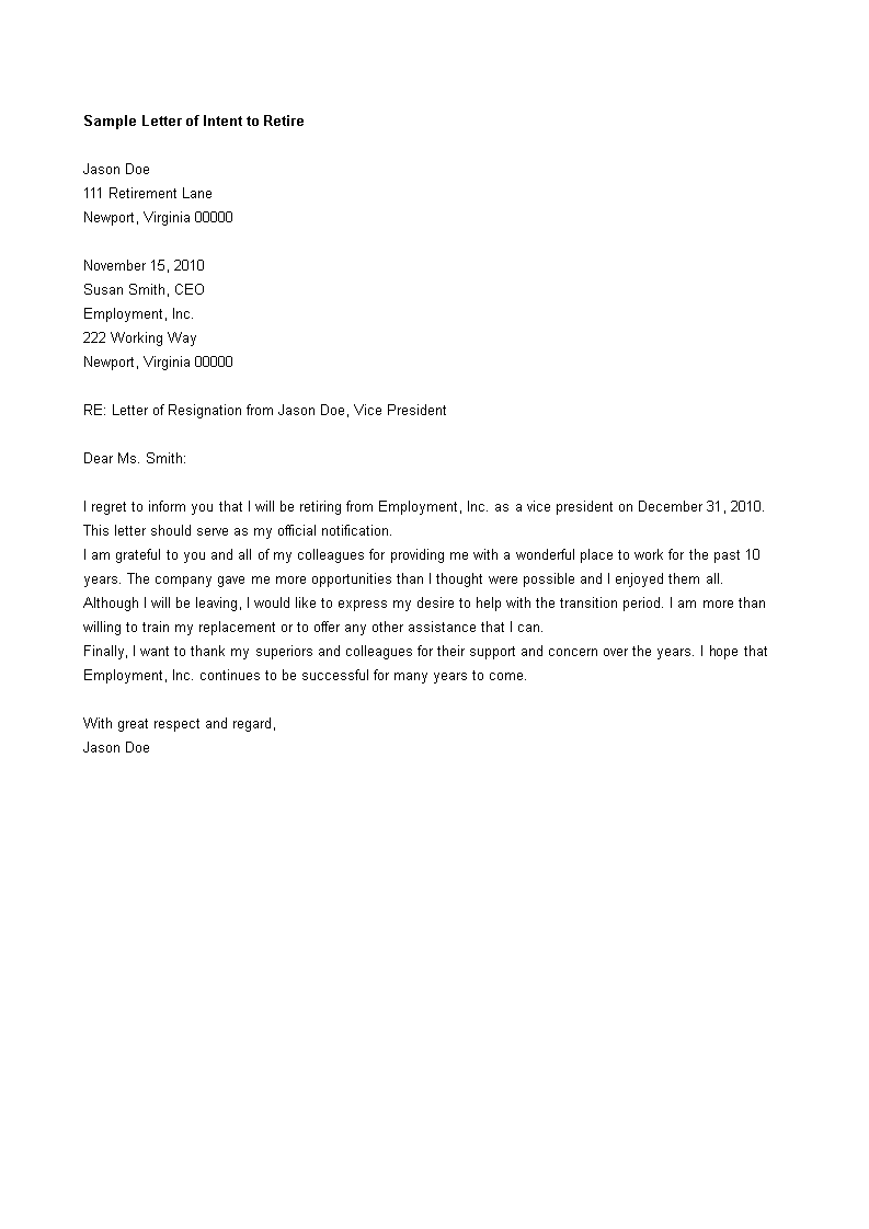 Letter Of Intent To Retire from www.allbusinesstemplates.com