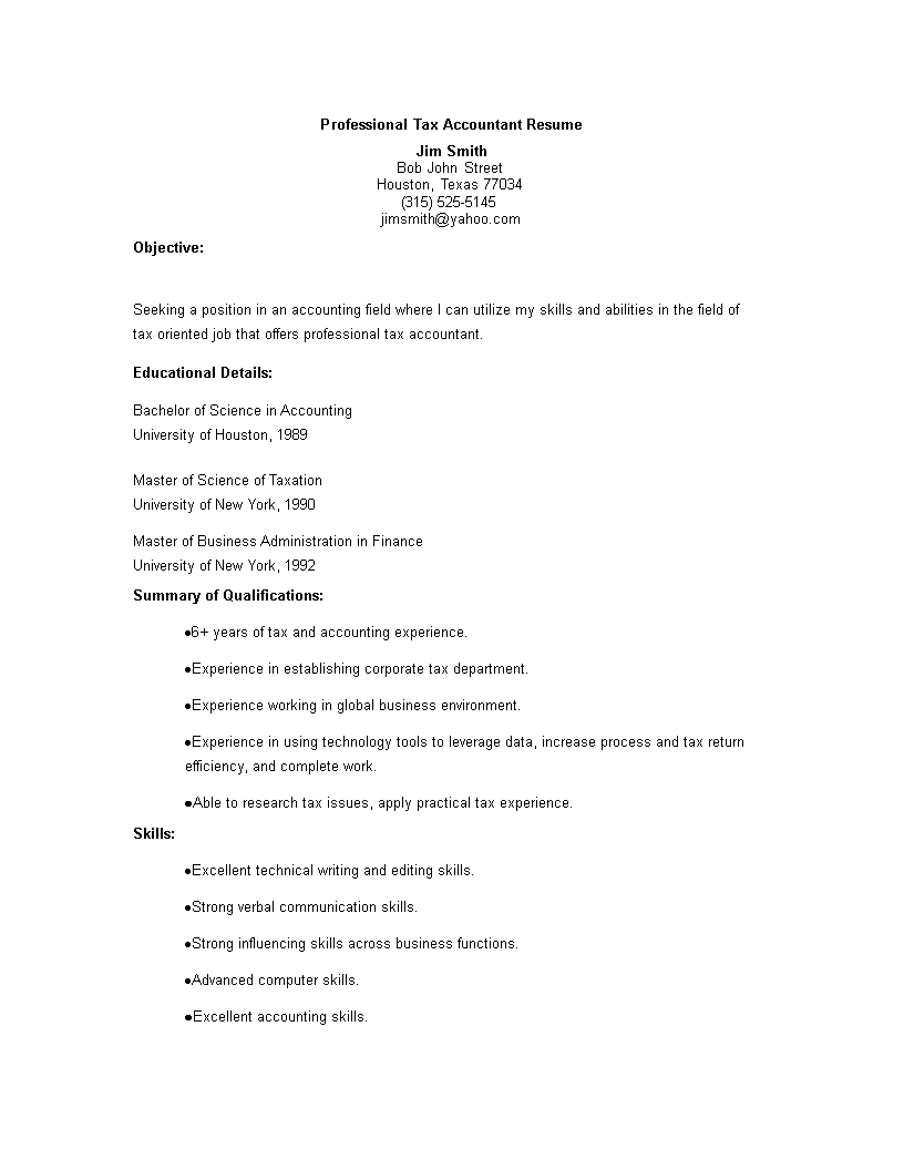 professional tax accountant resume modèles