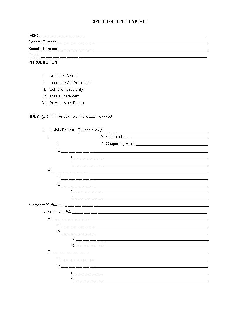 Speech Outline  Templates at allbusinesstemplates.com Pertaining To Speech Outline Template Word