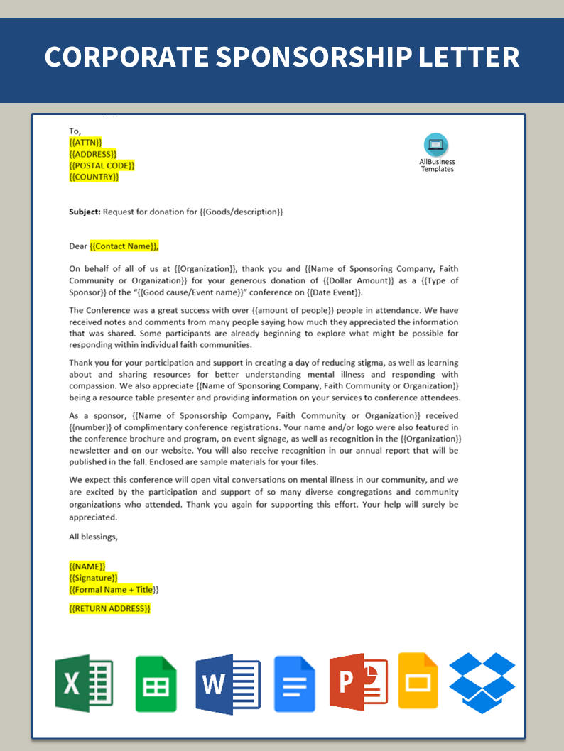 corporate sponsorship thank you letter modèles