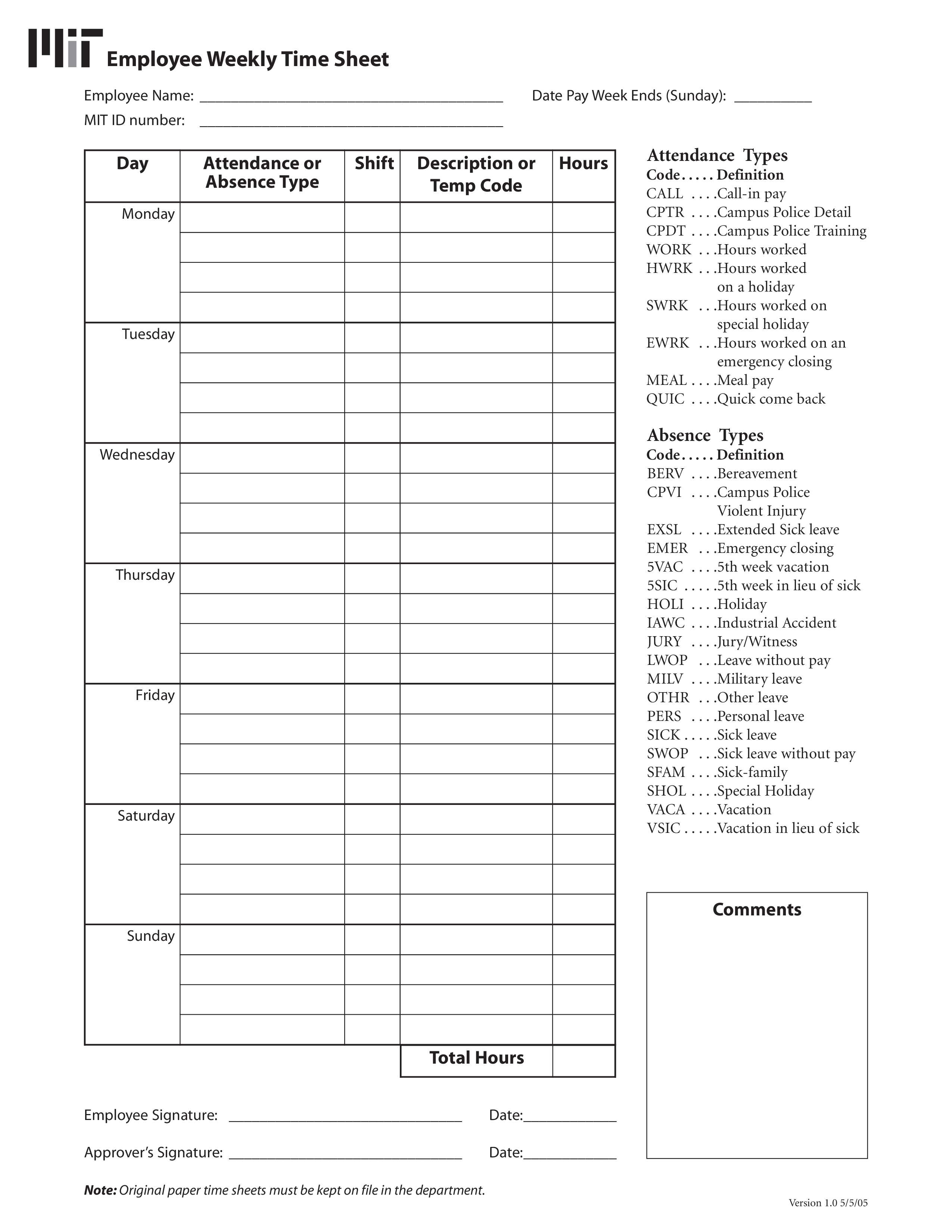 employee weekly time sheet template