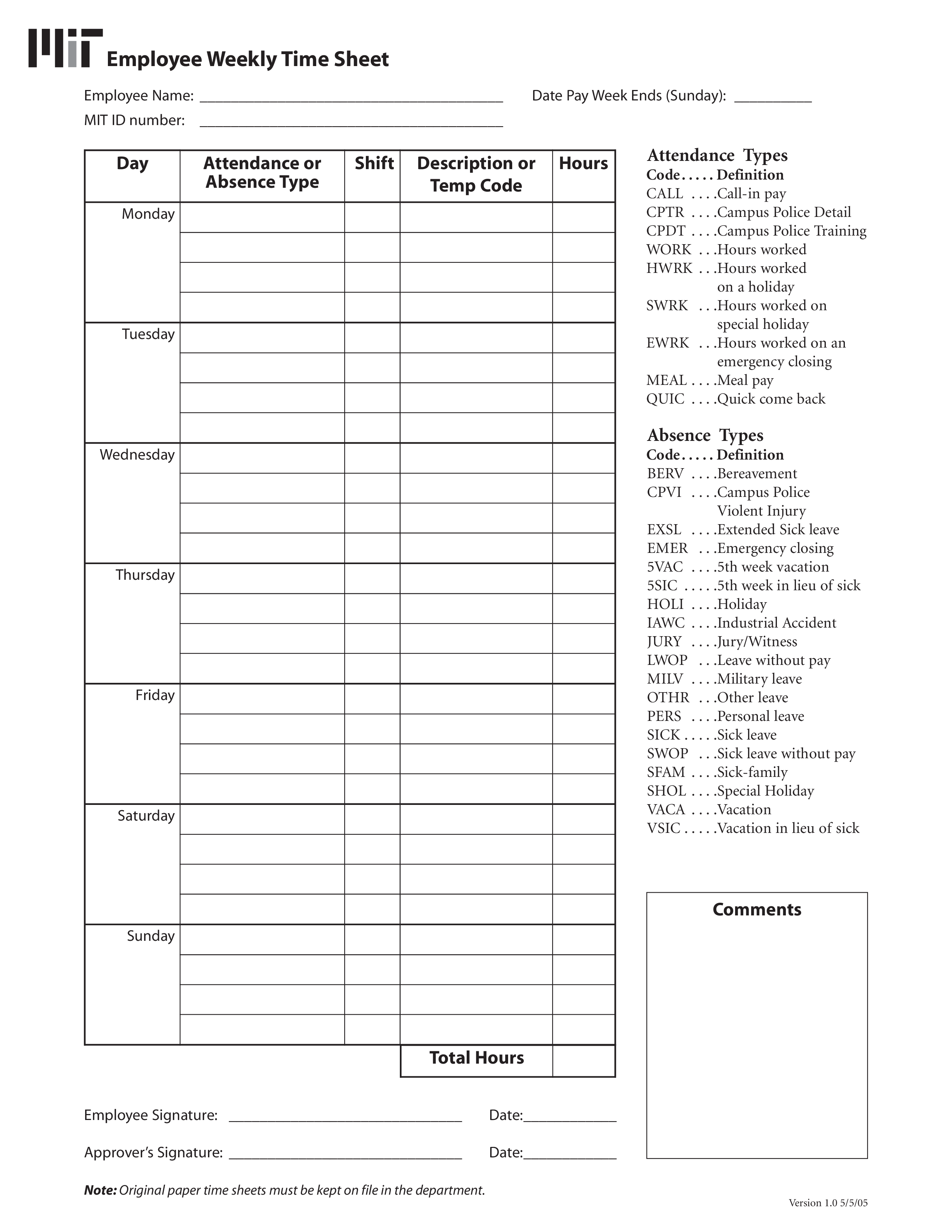 Employee Weekly Time Sheet 模板