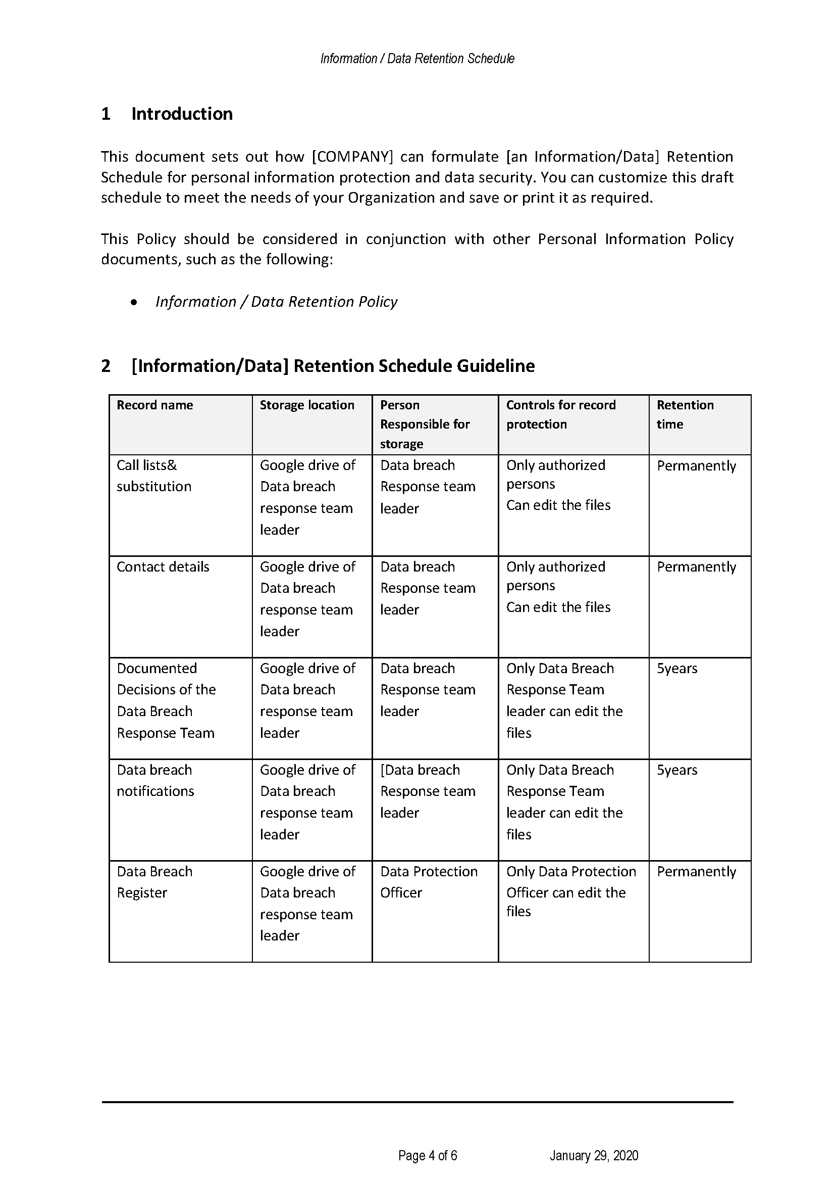 CCPA Information Retention Schedule main image