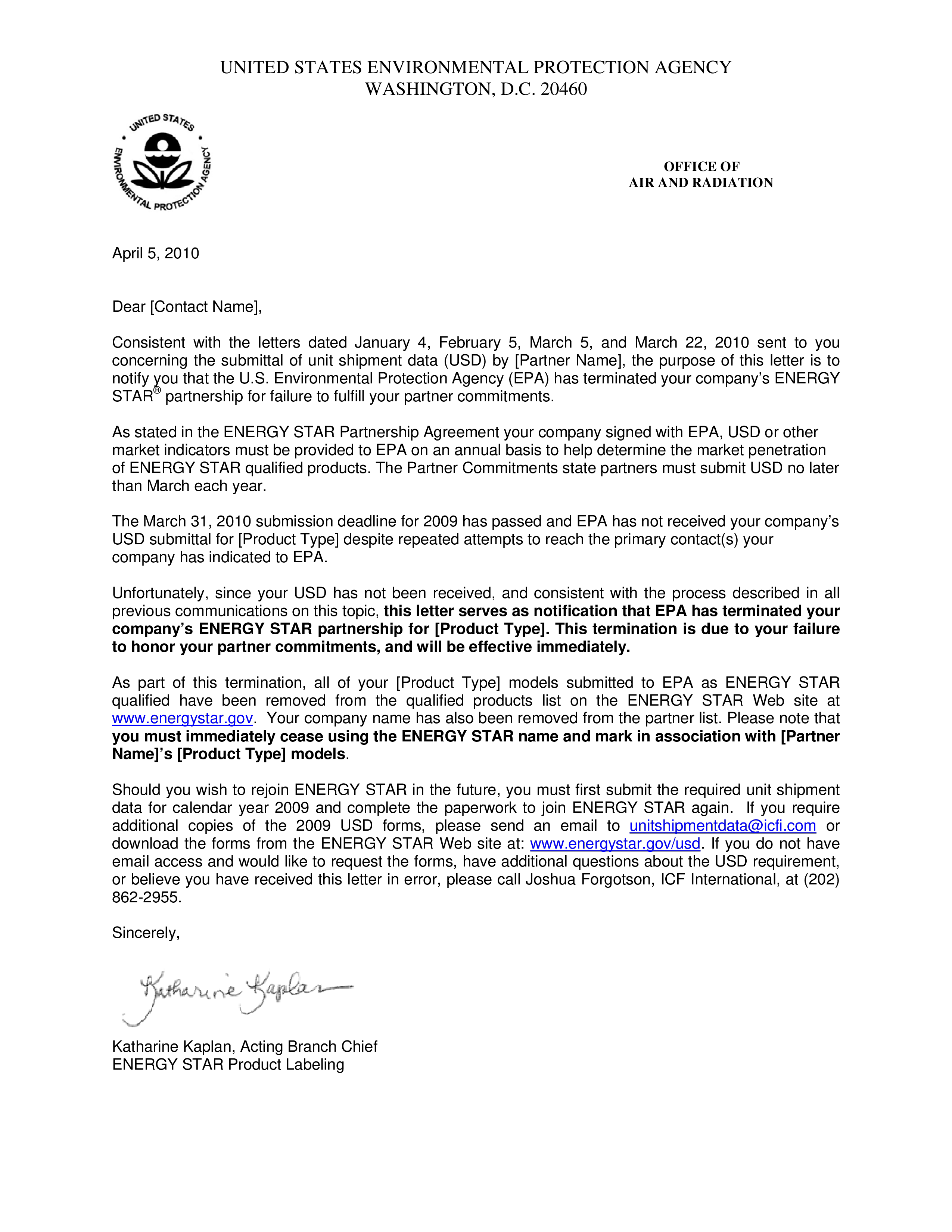 Partnership Termination Letter example 模板