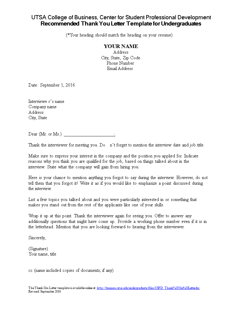Kostenloses Thank You Business Letter