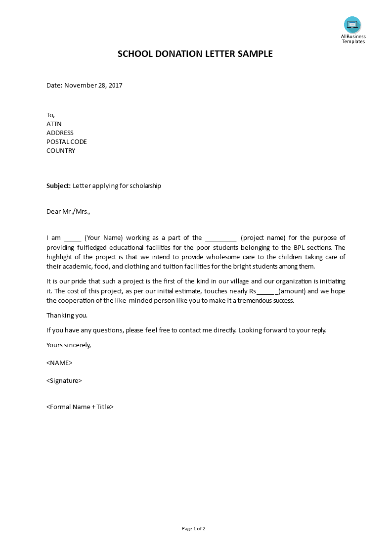school donation letter Hauptschablonenbild