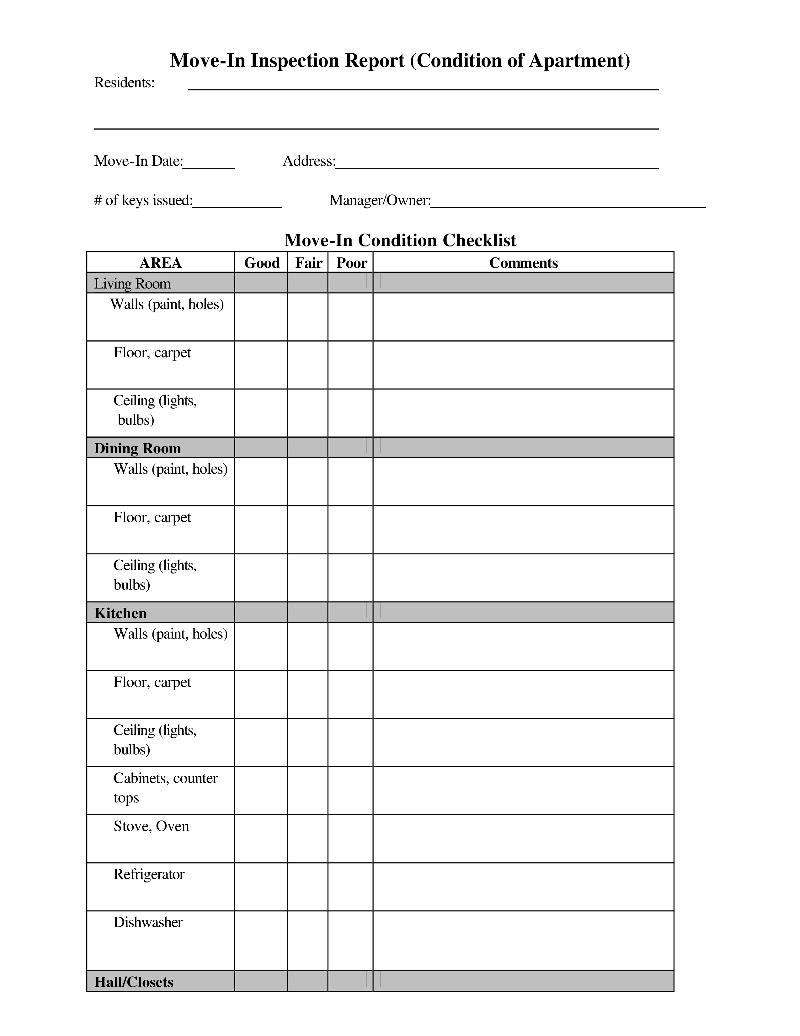 simple apartment inspection template