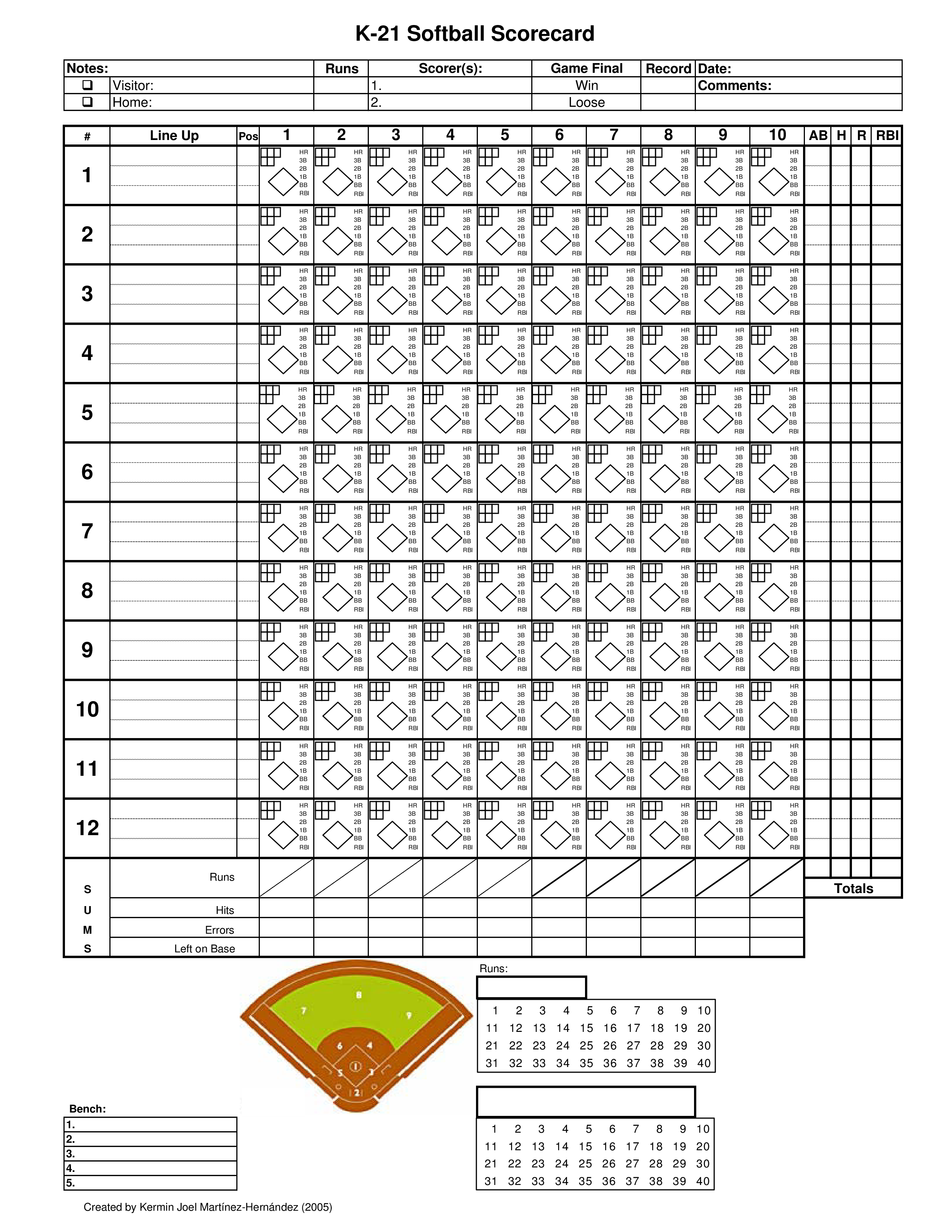 Baseball Lineup Card Template