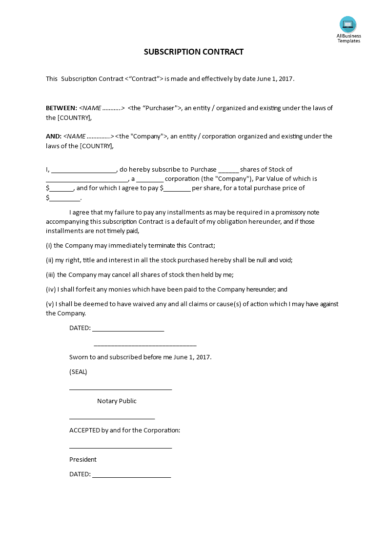 subscription contract template template