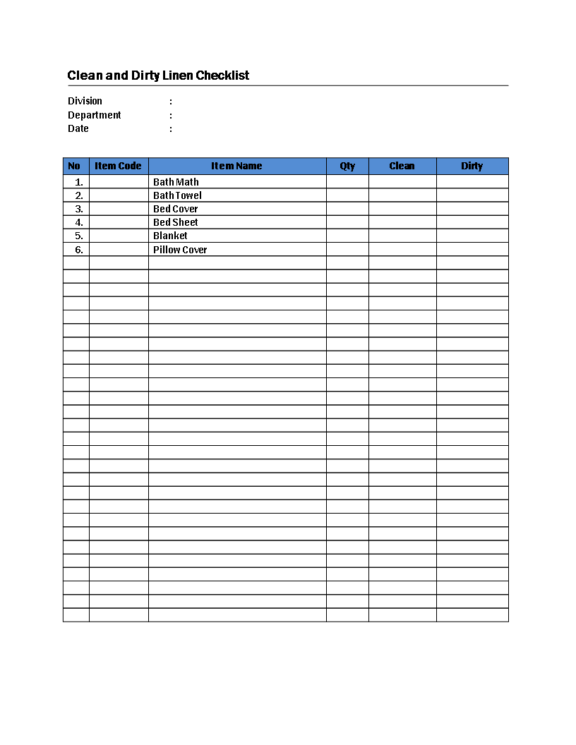 clean and dirty linen form template