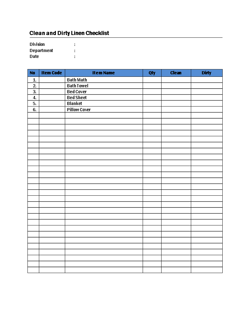 clean and dirty linen form voorbeeld afbeelding 