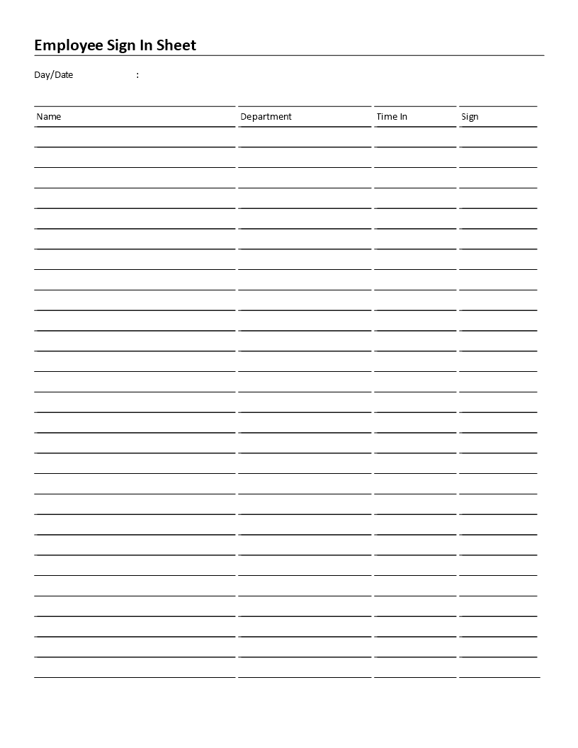 employee sign in sheet template Hauptschablonenbild