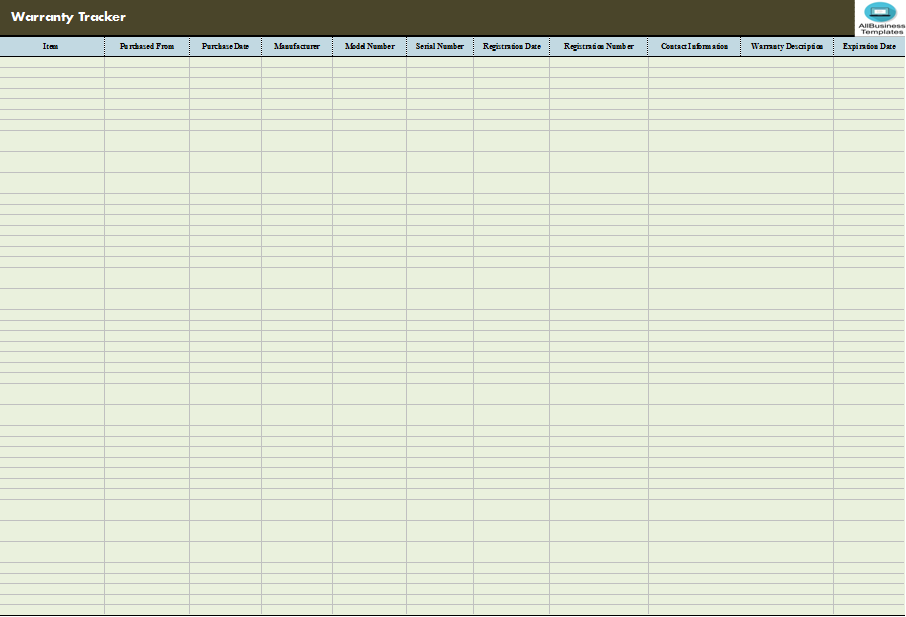 warranty tracker excel worksheet template