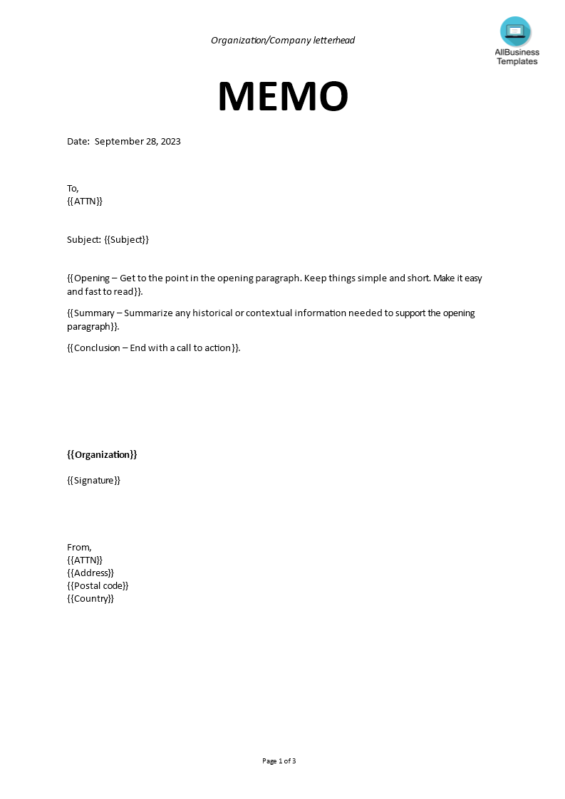 memo template voorbeeld afbeelding 