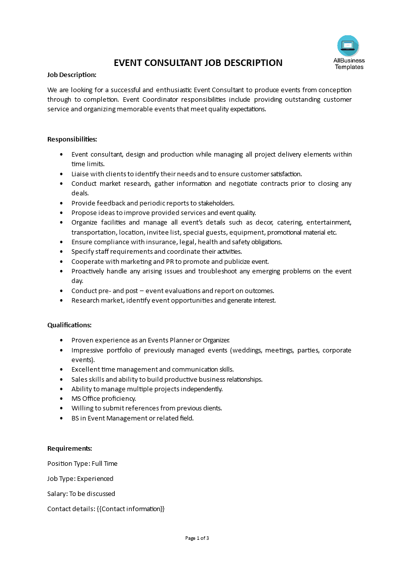 event consultant job description template