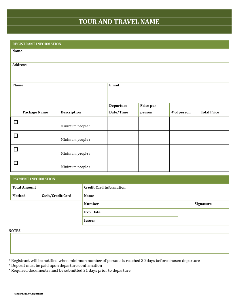 tour and travel booking form modèles