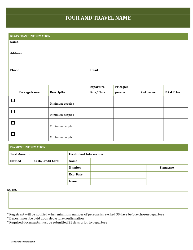 tour and travel booking form Hauptschablonenbild