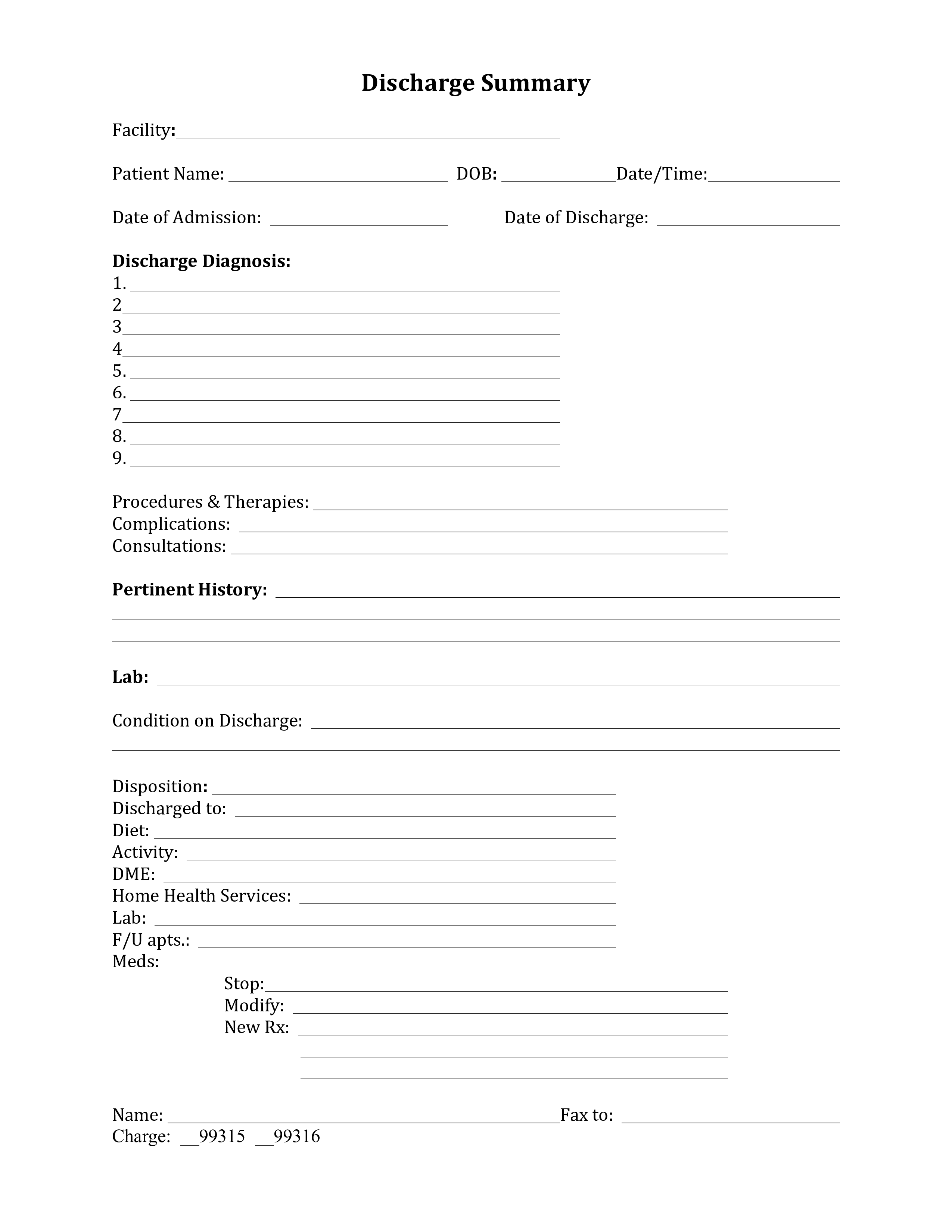 blank discharge summary Hauptschablonenbild