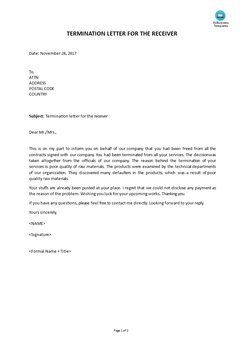 Sales Termination Letter main image