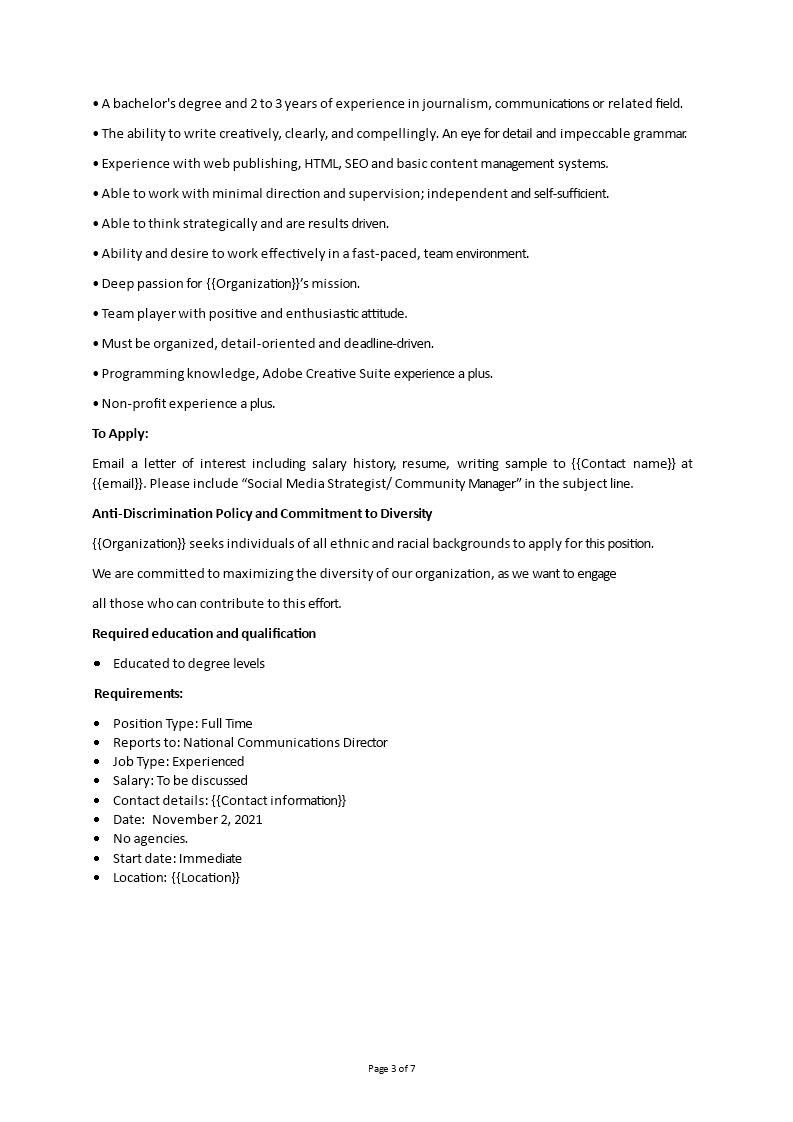 Social Media Manager Job Description Templates at