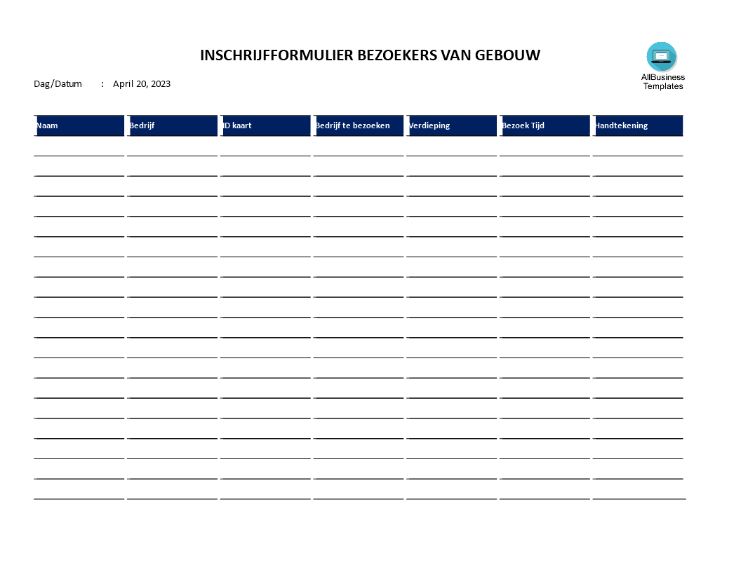 Inschrijfformulier Voorbeeld 模板