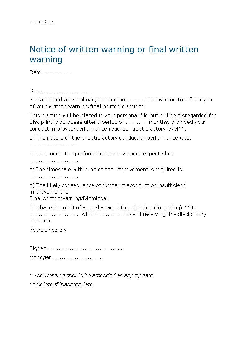 Final Written Warning Sample Templates At Allbusinesstemplates