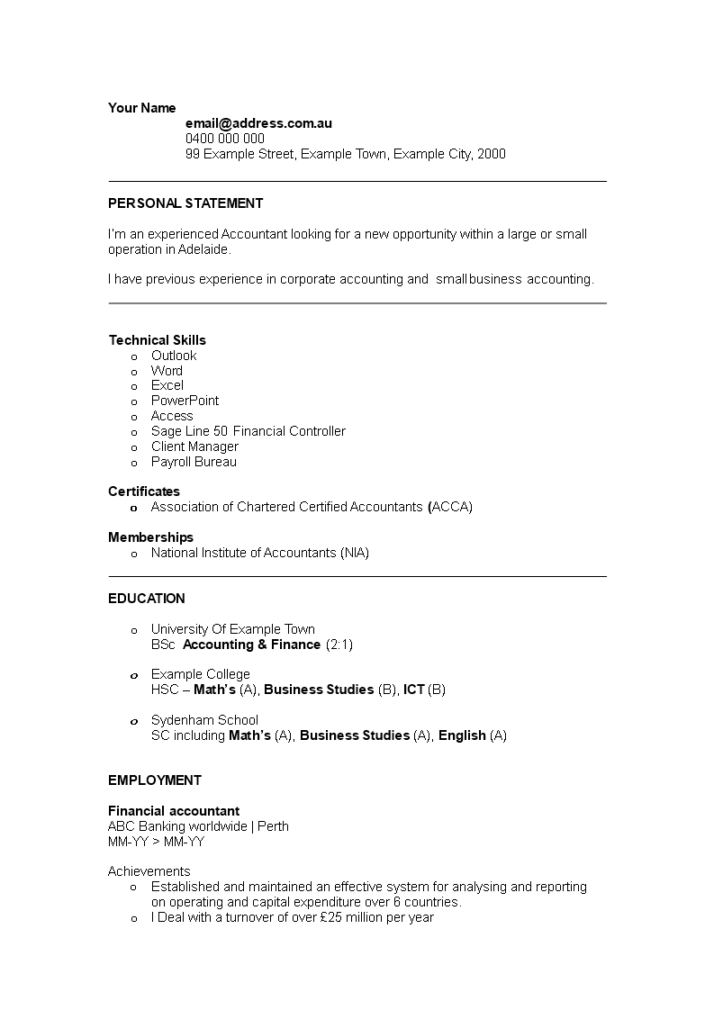 financial accountant resume Hauptschablonenbild