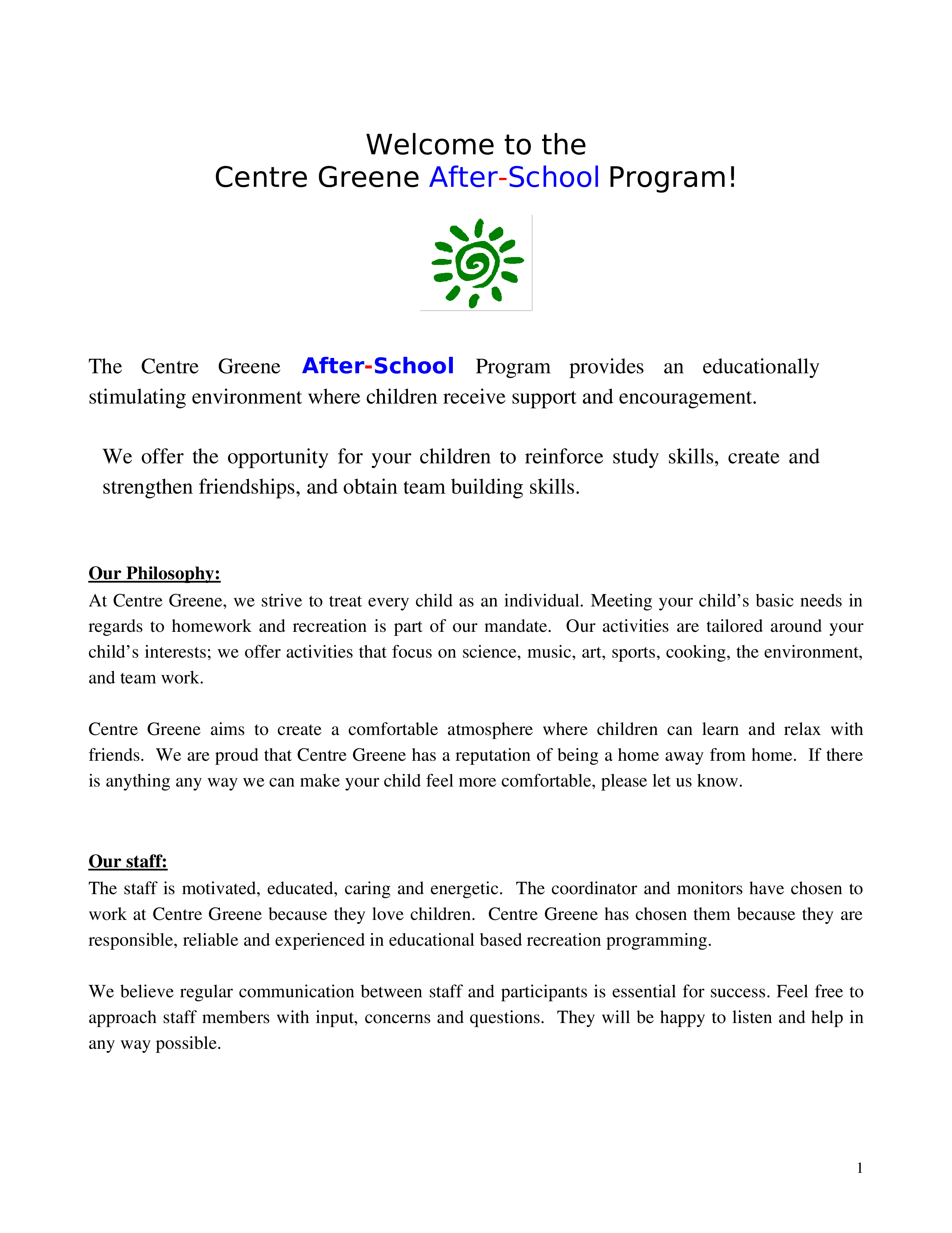 after school program schedule template