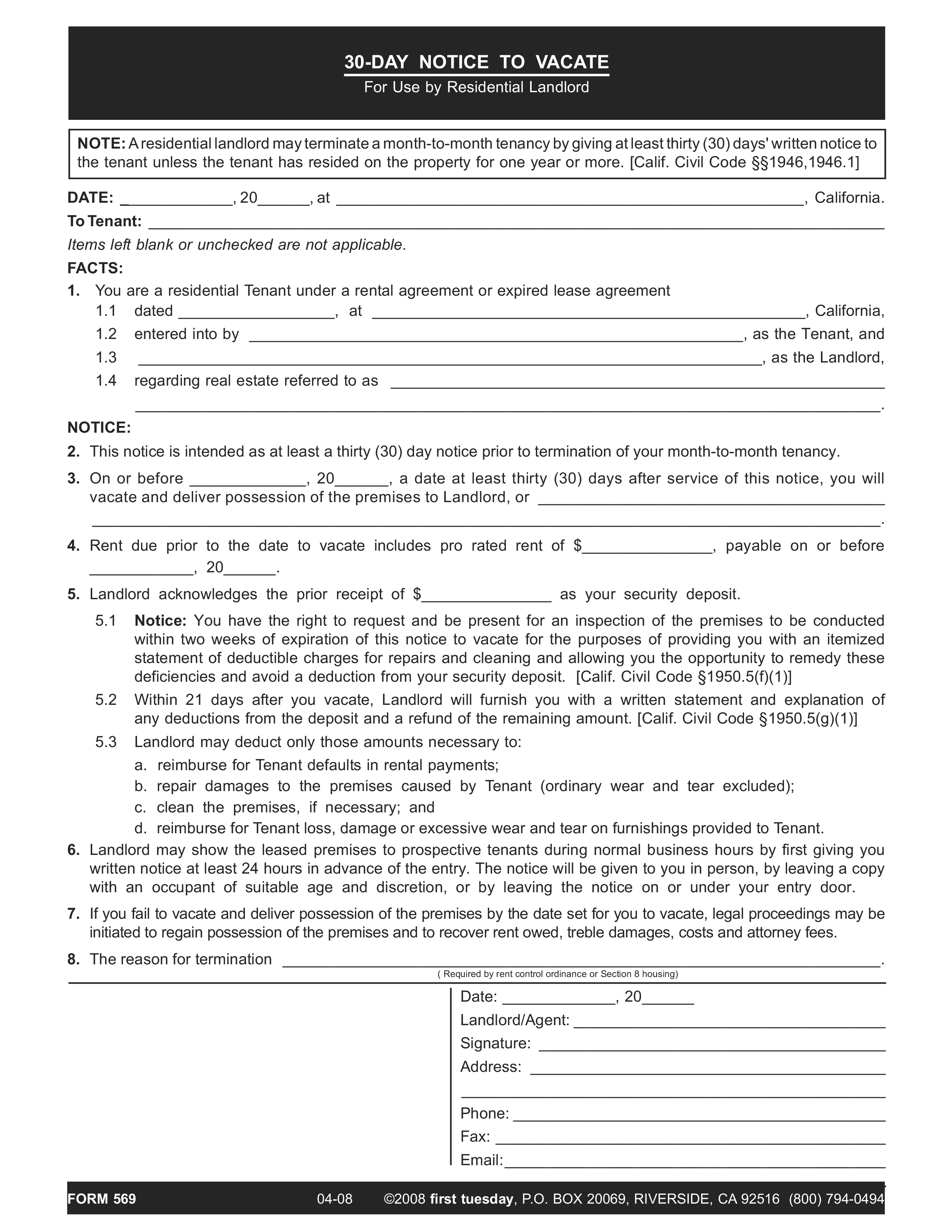 Printable 30 Day Eviction Notice Template Printable Templates
