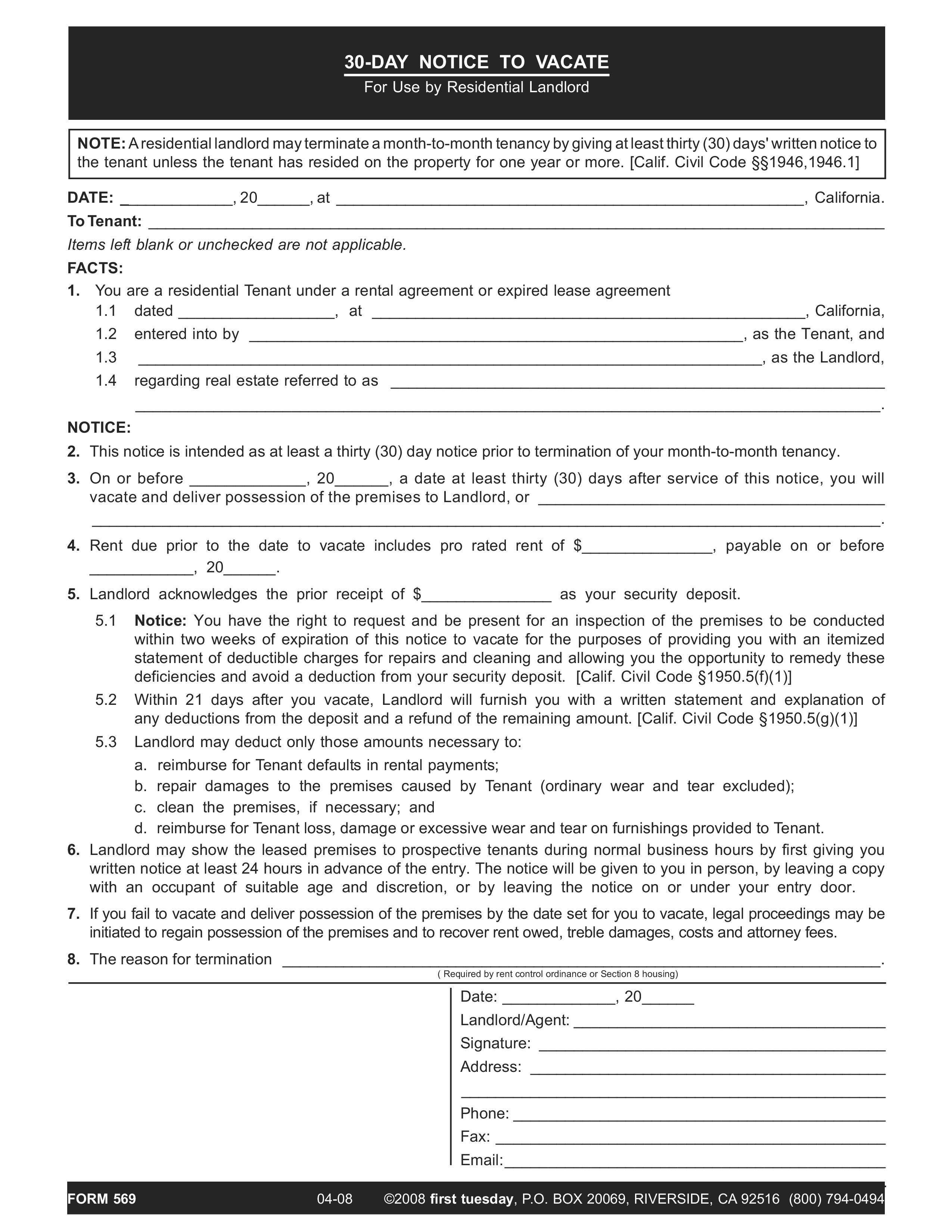 Free Printable 30 Day Eviction Notice Form Printable Forms Free Online