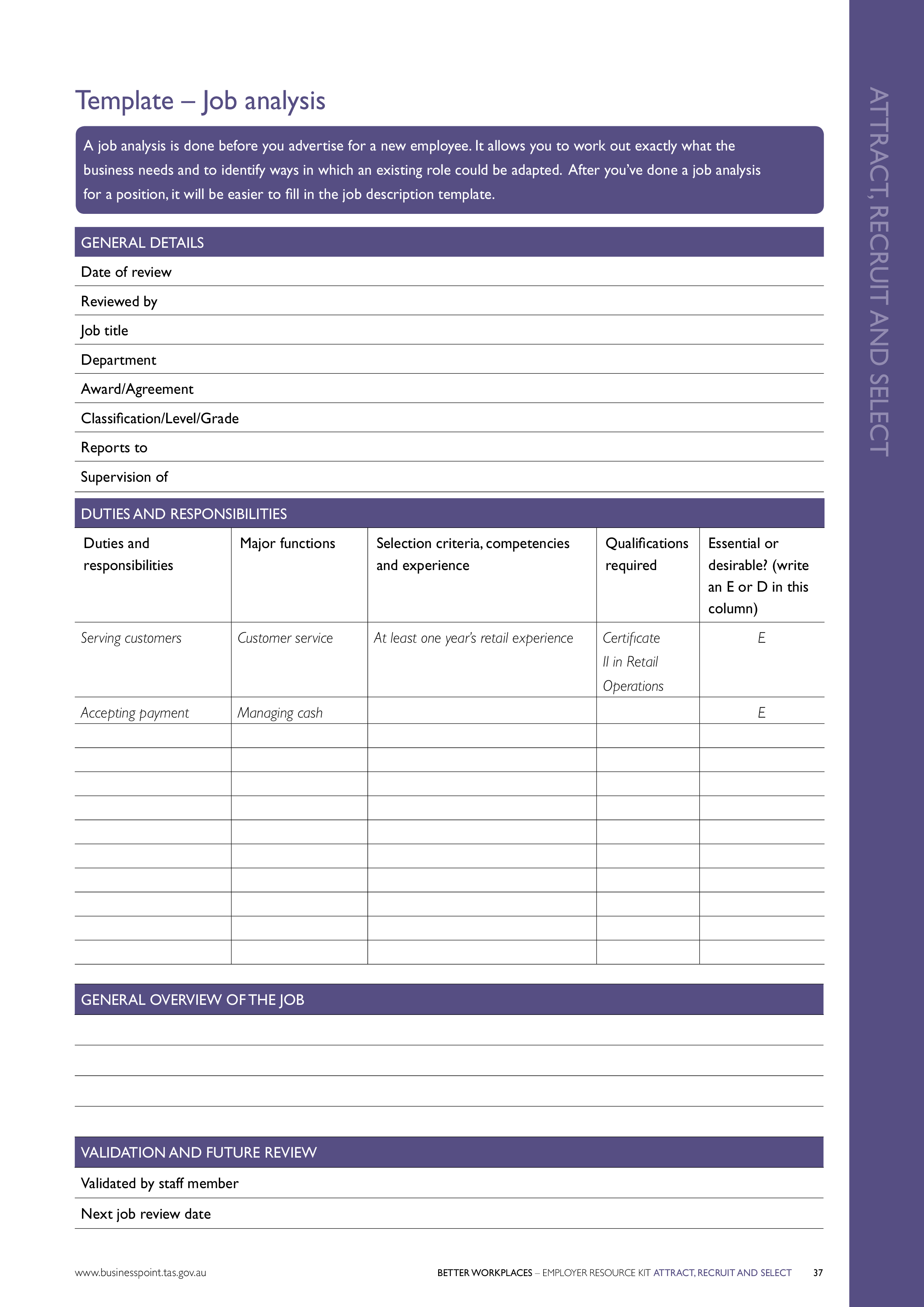 Recruitment Job Analysis Form 模板