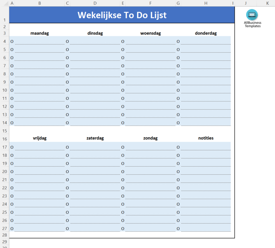 wekelijkse to-do checklist Hauptschablonenbild