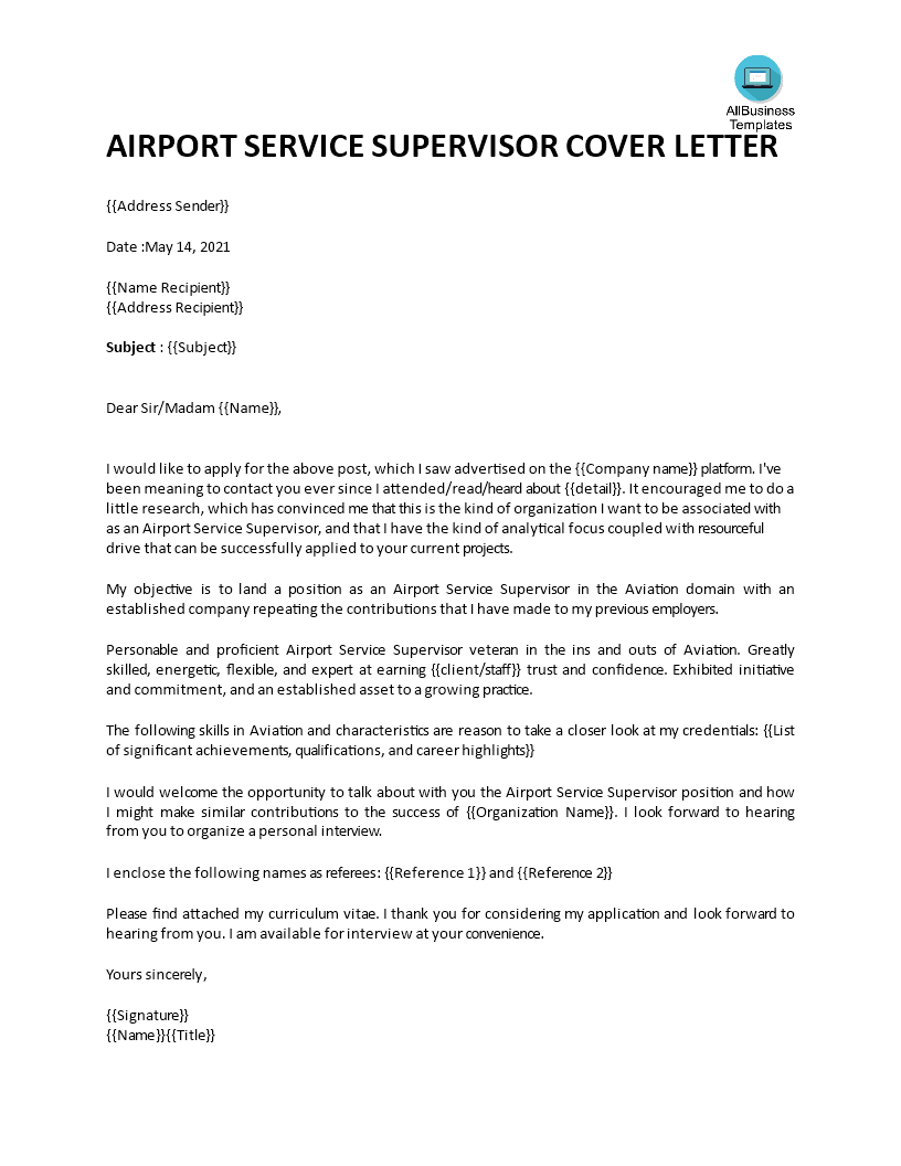 cover letter for airport ground staff Hauptschablonenbild